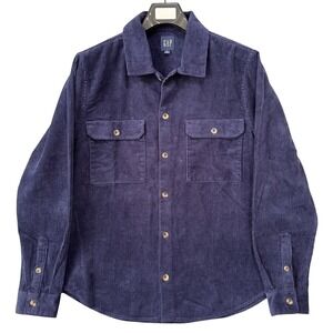 GAP Corduroy Shirt Blue Mens Medium Long‎ Sleeve Flap Pockets
